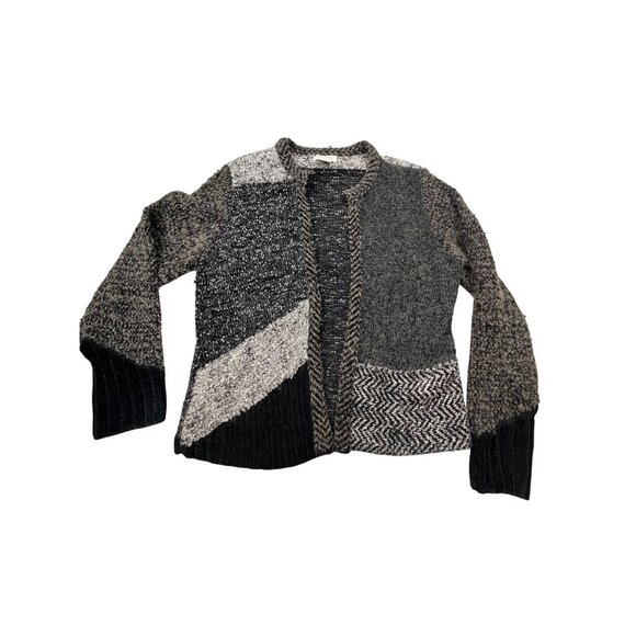 Orvis Womens Medium Patchwork Cardigan Sweater Geometric Wool Blend 66G3 BOHO - Picture 1 of 9